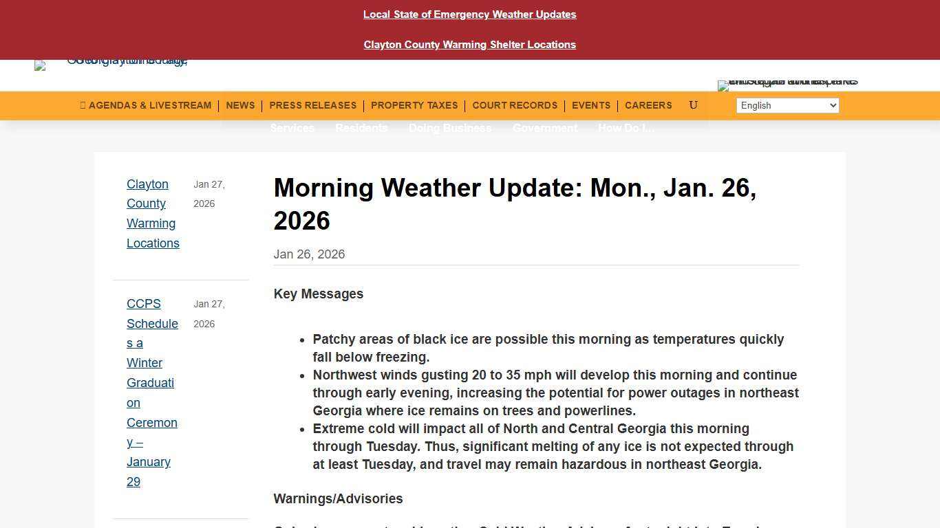 Morning Weather Update: Mon., Jan. 26, 2026 - Clayton County, Georgia